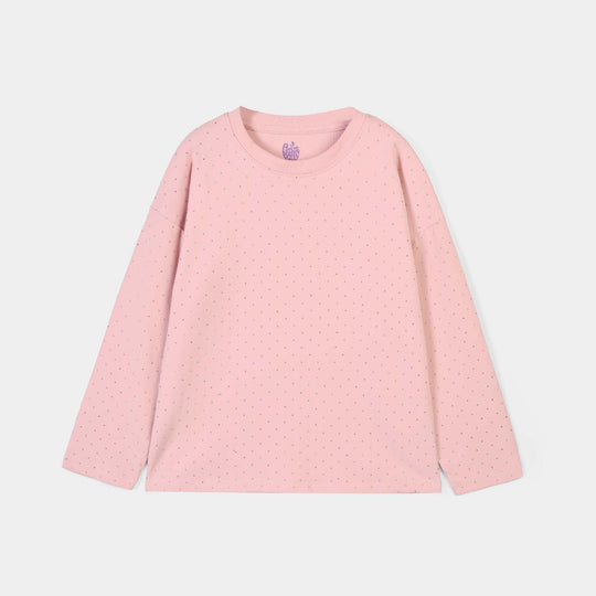 Girls Lycra Jersey T-Shirt Silver Studs - PINK