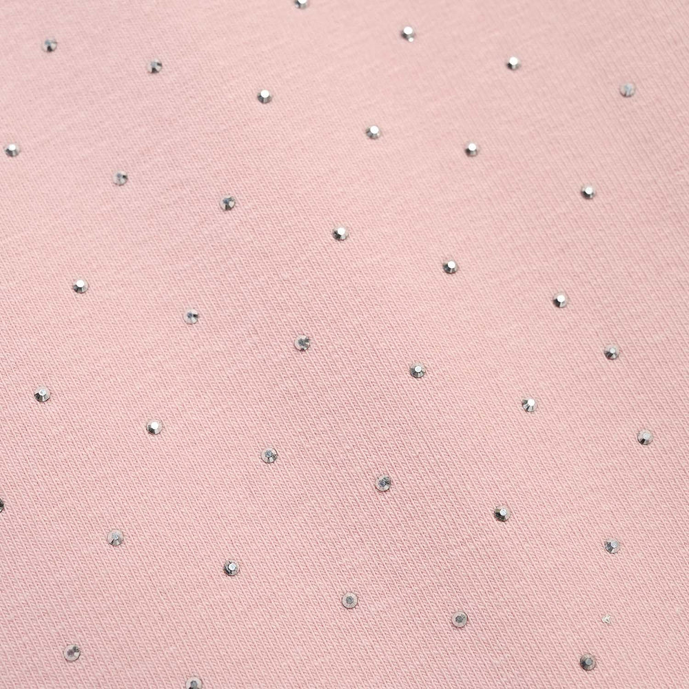 Girls Lycra Jersey T-Shirt Silver Studs - PINK