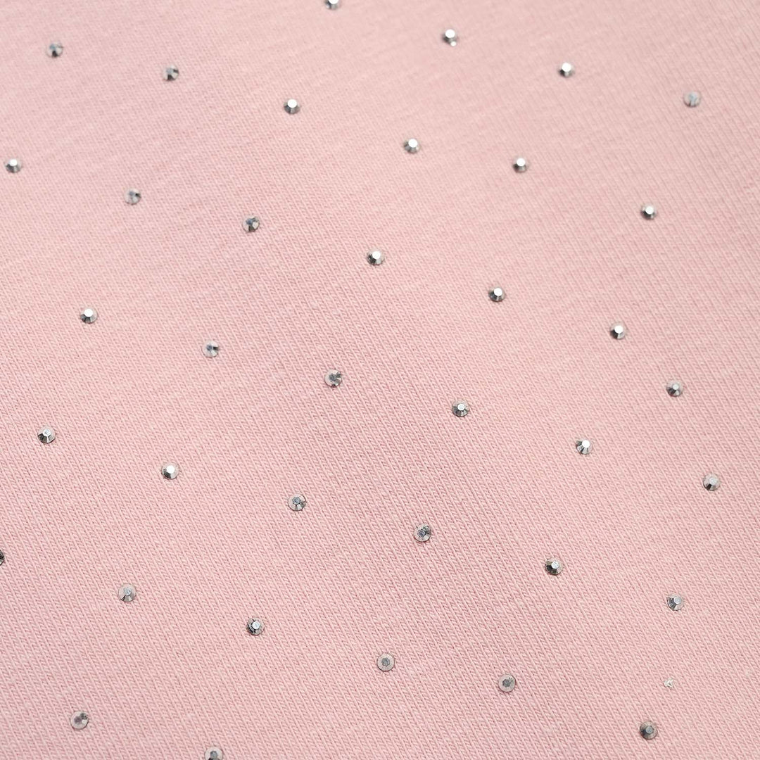 Girls Lycra Jersey T-Shirt Silver Studs - PINK