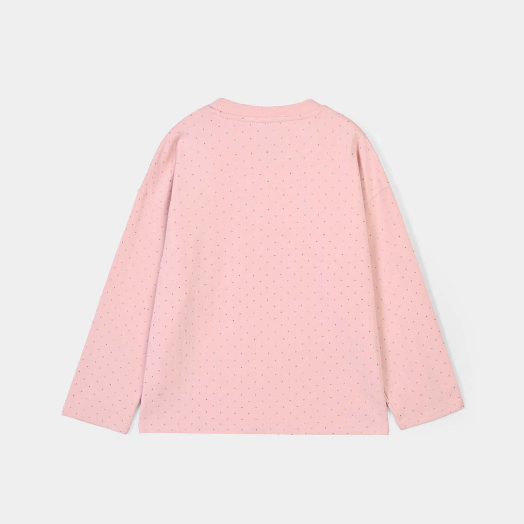 Girls Lycra Jersey T-Shirt Silver Studs - PINK