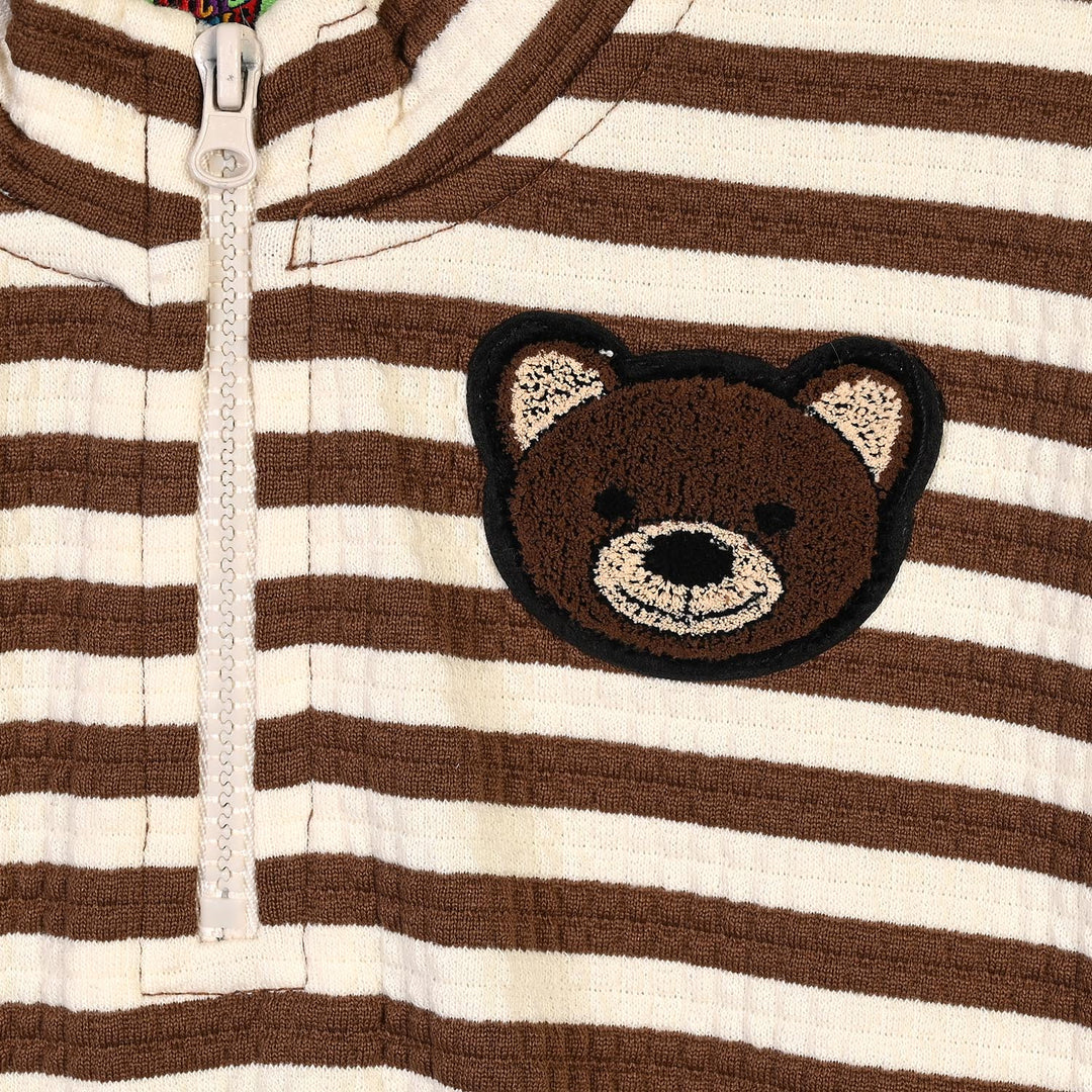 Infant Boys Cotton Terry 2Pcs Suit Stripes-BROWN