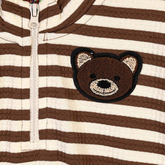 Infant Boys Cotton Terry 2Pcs Suit Stripes-BROWN