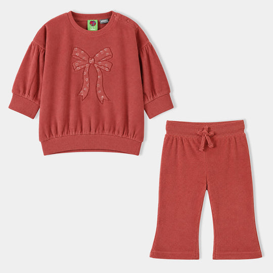Infant Girls Velour 2Pcs Suit Bow-Red
