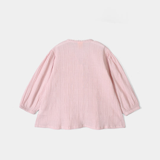 Girls Poly Crinkle Casual Top Candy-Baby Pink