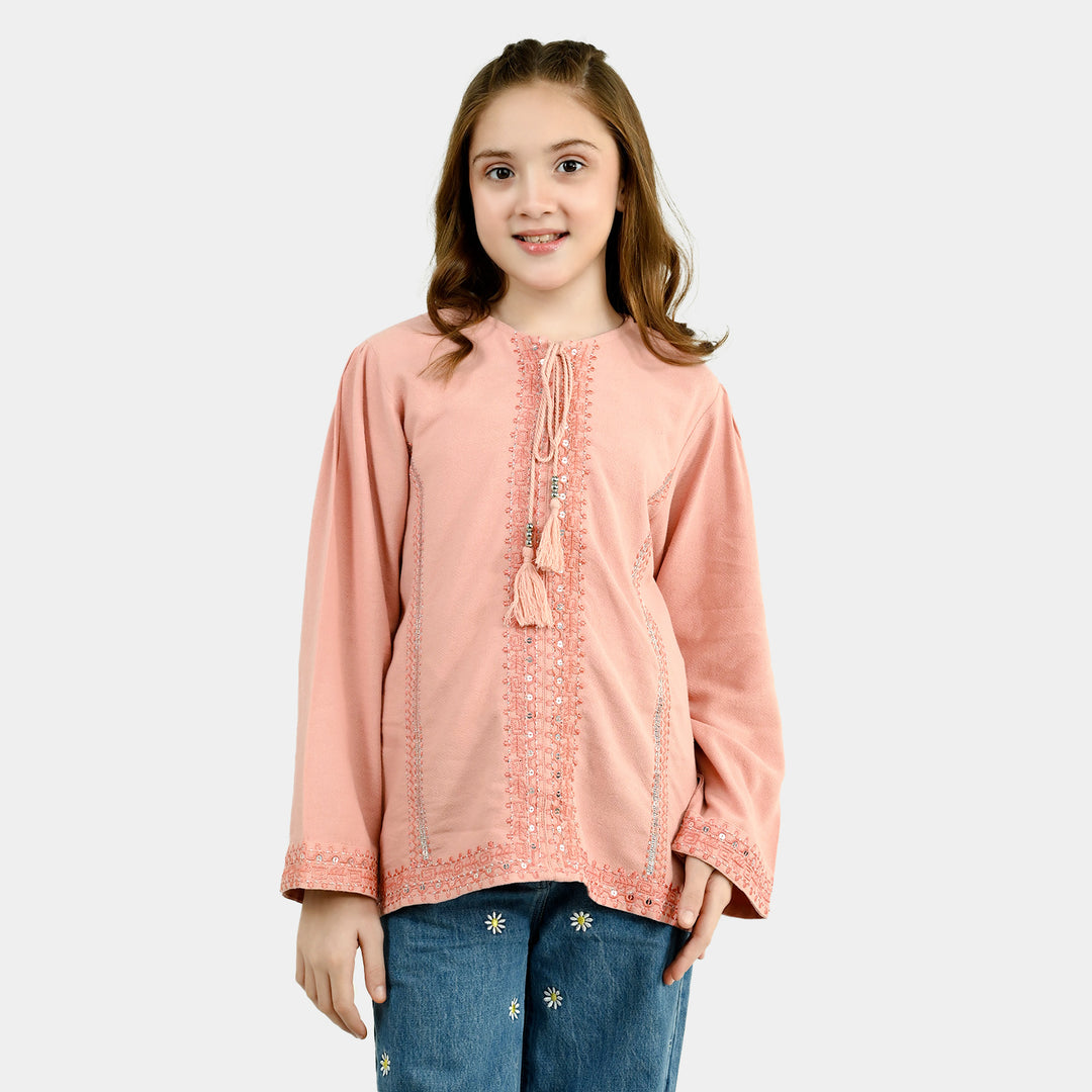 Girls Cotton EMB Top Blush - Peach