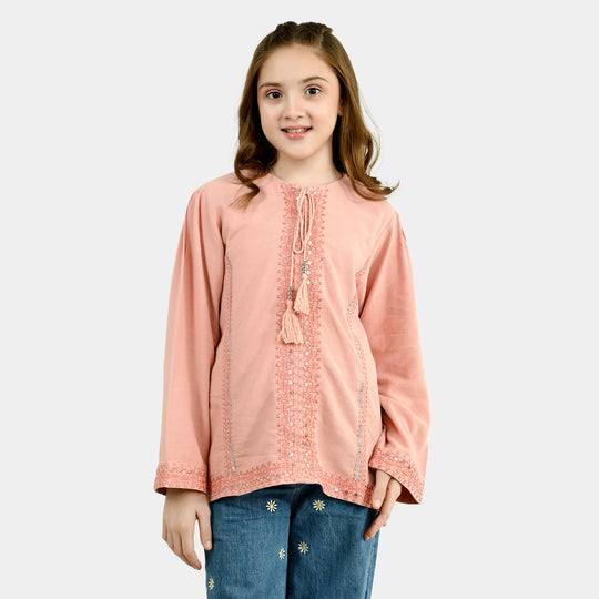 Girls Cotton EMB Top Blush - Peach