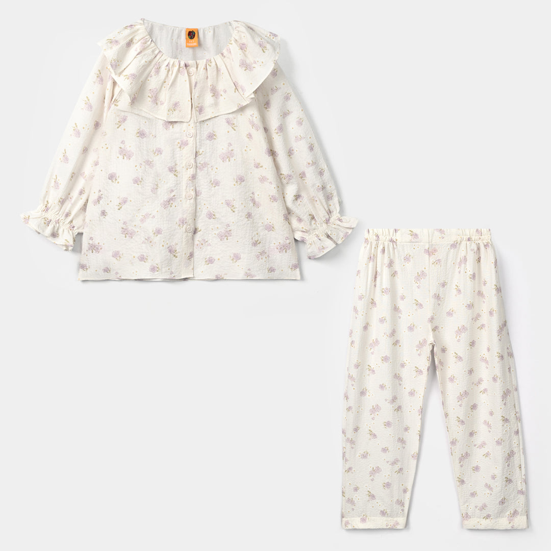 Girls Polyester Co-Ord Set Jasmine - White