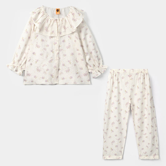 Girls Polyester Co-Ord Set Jasmine - White