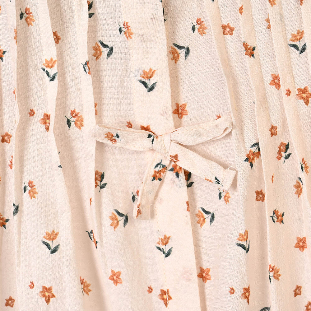 Girls Polyester Emb Top Printed Flowers - Cream