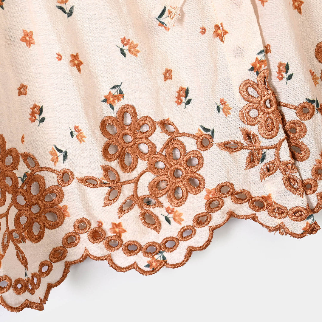 Girls Polyester Emb Top Printed Flowers - Cream
