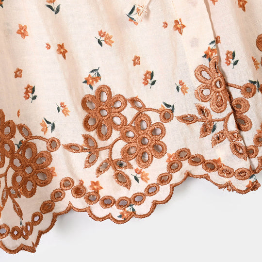 Girls Polyester Emb Top Printed Flowers - Cream