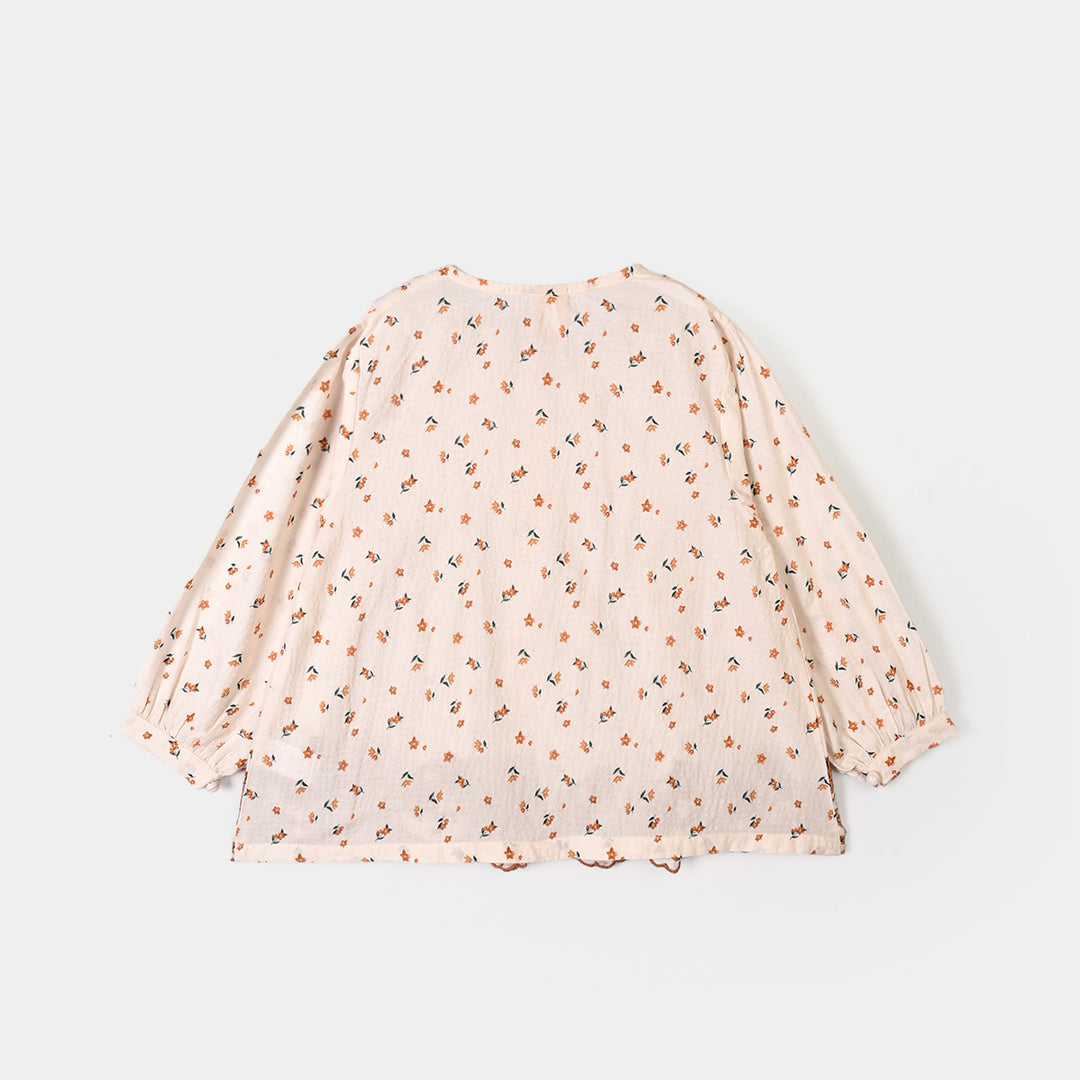 Girls Polyester Emb Top Printed Flowers - Cream