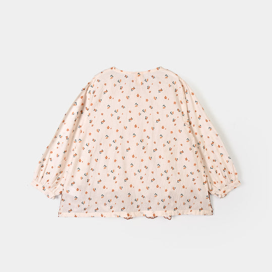 Girls Polyester Emb Top Printed Flowers - Cream