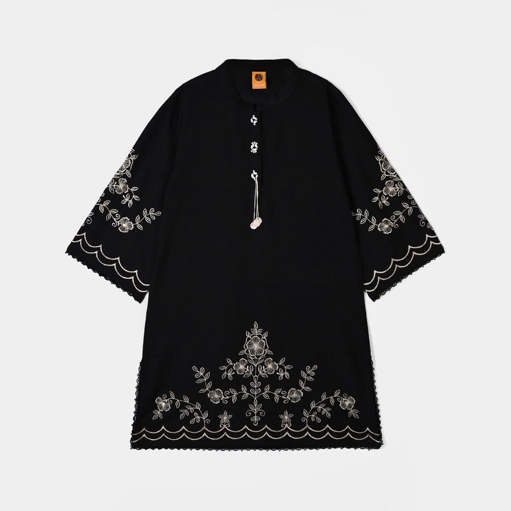 Girls Polyester Emb 2Pcs Flower Art-BLACK