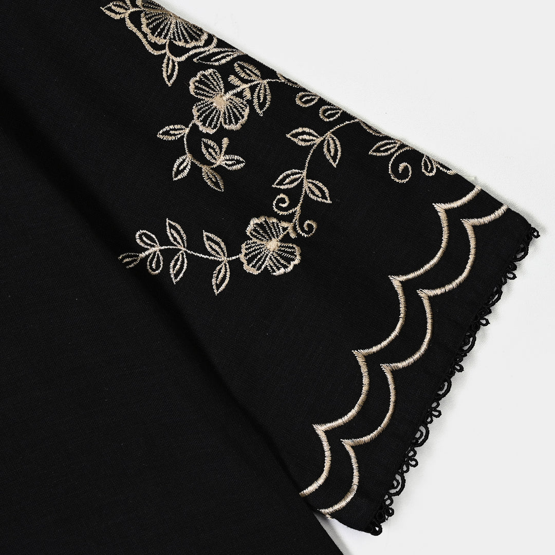 Girls Polyester Emb 2Pcs Flower Art-BLACK