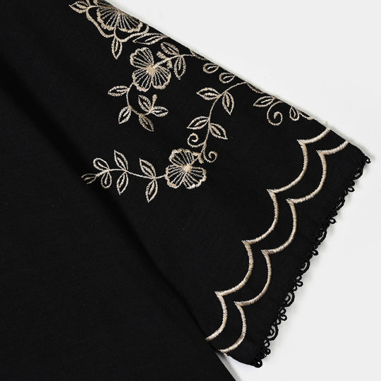 Girls Polyester Emb 2Pcs Flower Art-BLACK