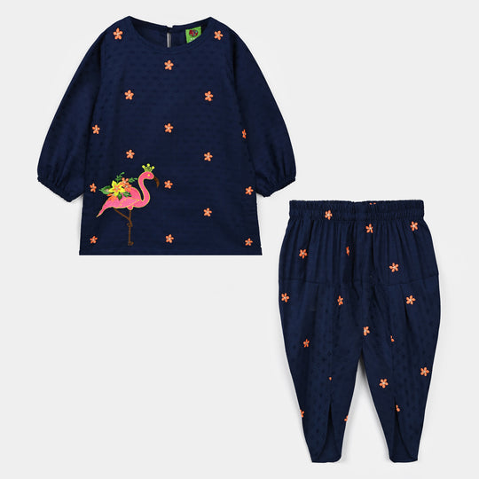 Infant Girls Jacquard Emb 2Pcs Adorable - Navy Blue