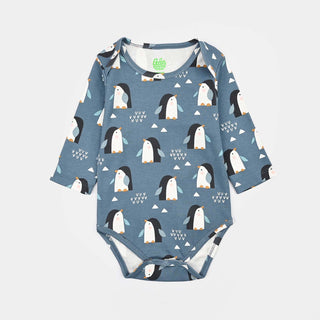 Infant Unisex Yarn Dyed Basic Romper Penguin - Blue