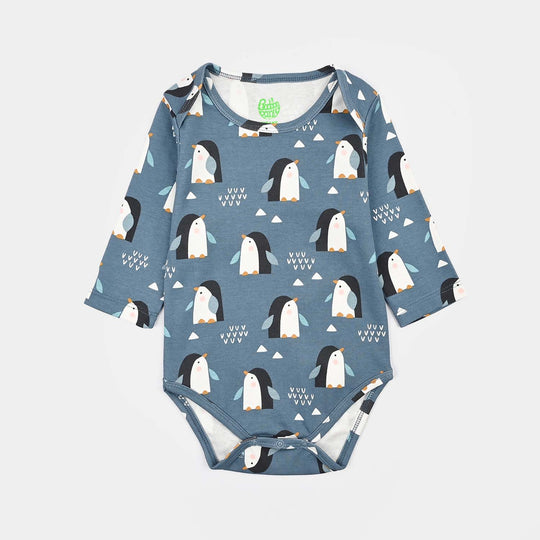 Infant Unisex Yarn Dyed Basic Romper Penguin -Blue