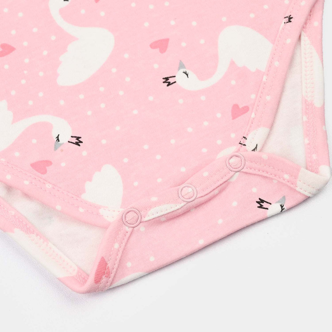 Infant Unisex Lycra Jersey Basic Romper Swan-Pink