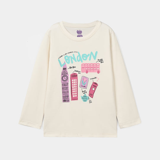 Girls Cotton Jersey T-Shirt London - Off White