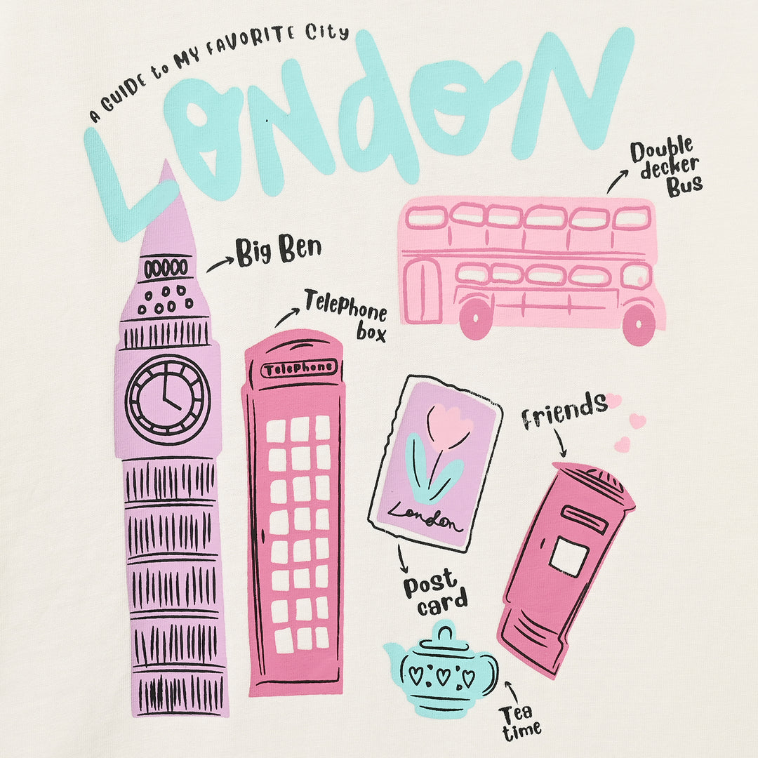Girls Cotton Jersey T-Shirt London - Off White