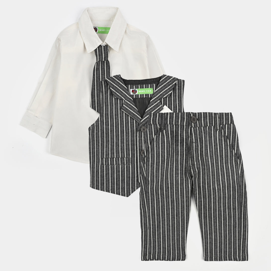 Infant Boys Yarn Dyed 3PC Suit-Lil Dapper - GREY