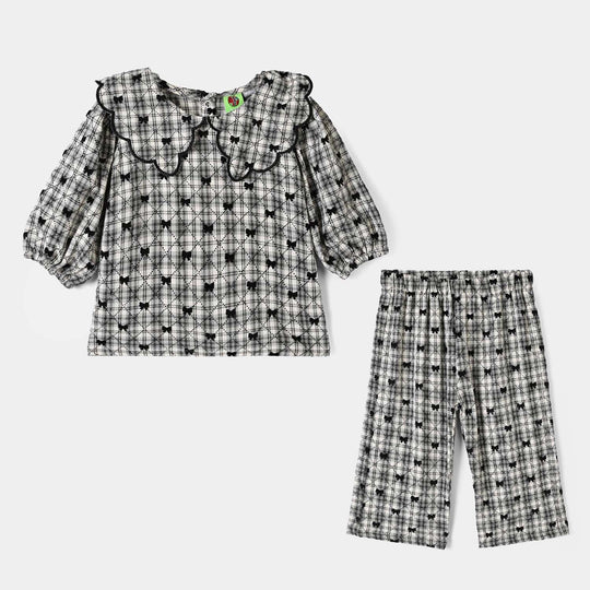 Infant Girls Yarn Dyed 2Pc Suit-LITTLE BOWS - Off White/Black