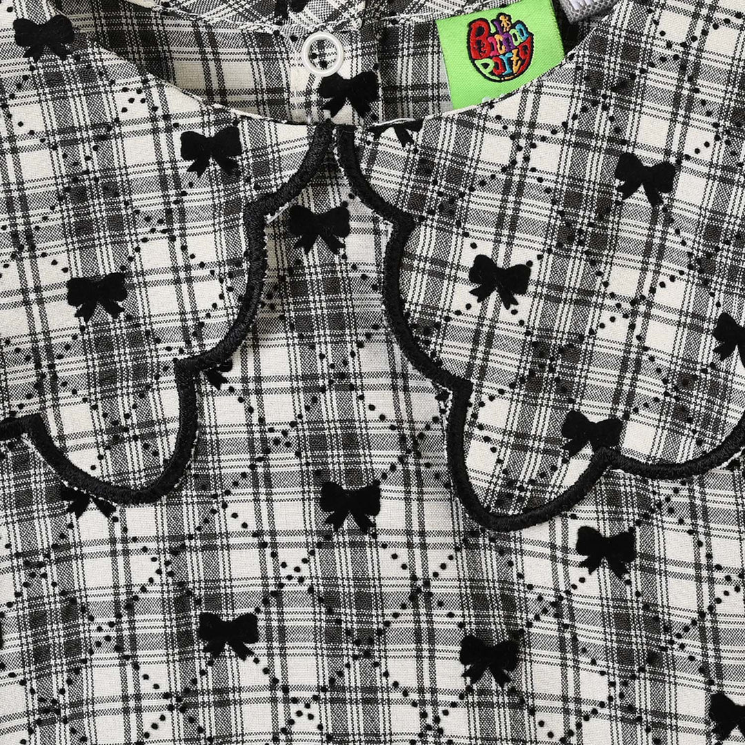 Infant Girls Yarn Dyed 2Pc Suit-LITTLE BOWS - Off White/Black