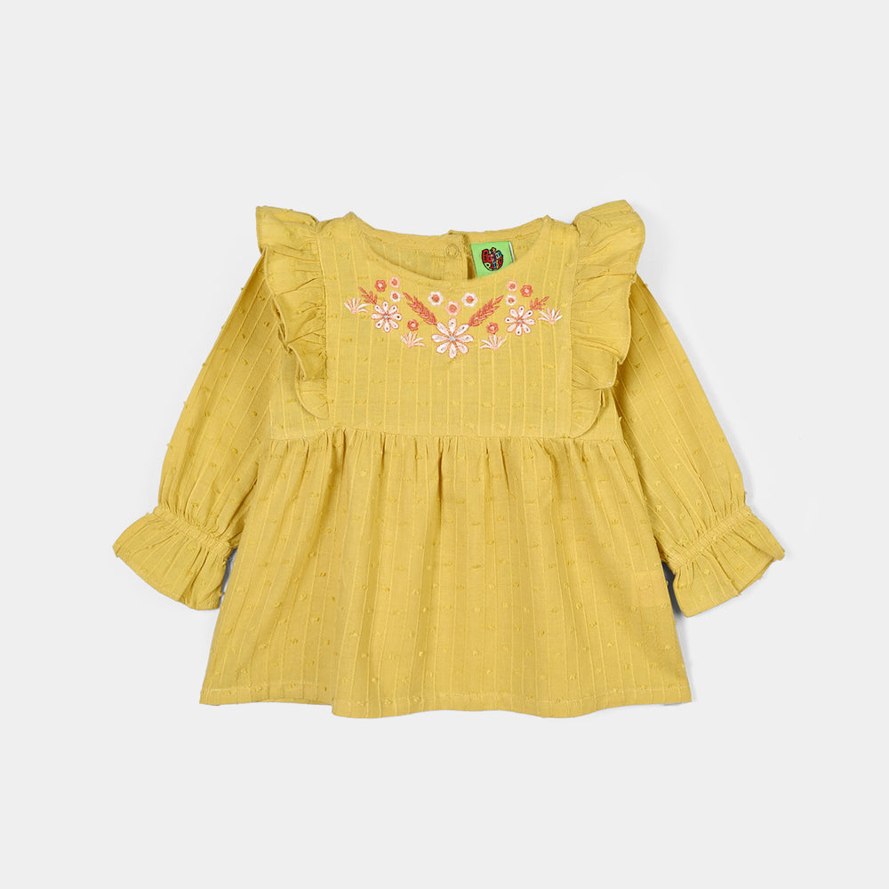Infant Girls Cotton Jacquard 2Pc Suit-Floral - Yellow