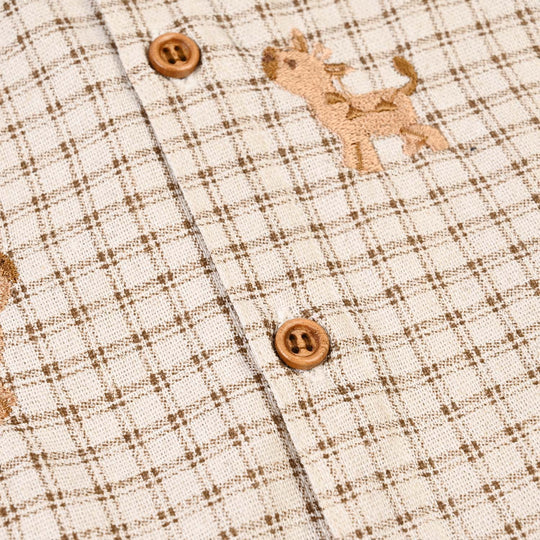 Infant Boys Cotton Woven Romper-Brown Checkered - Off White/Brown