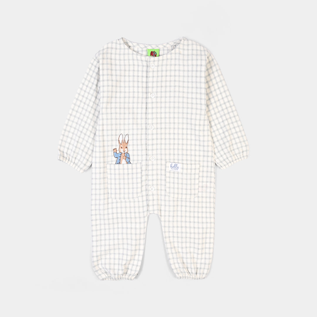 Infant Boys Yarn Dyed Woven Romper-Blue Checkered - White/Blue