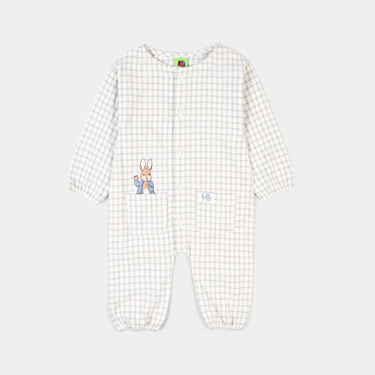Infant Boys Yarn Dyed Woven Romper-Blue Checkered - White/Blue