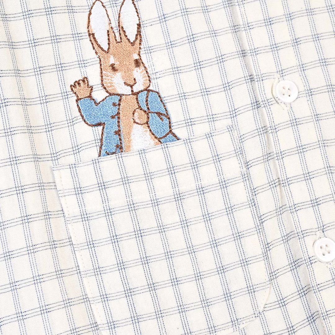 Infant Boys Yarn Dyed Woven Romper-Blue Checkered - White/Blue