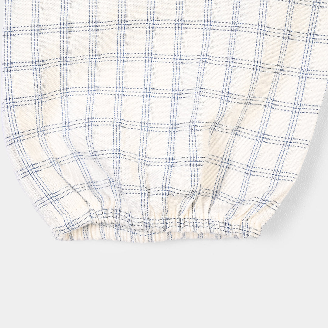 Infant Boys Yarn Dyed Woven Romper-Blue Checkered - White/Blue