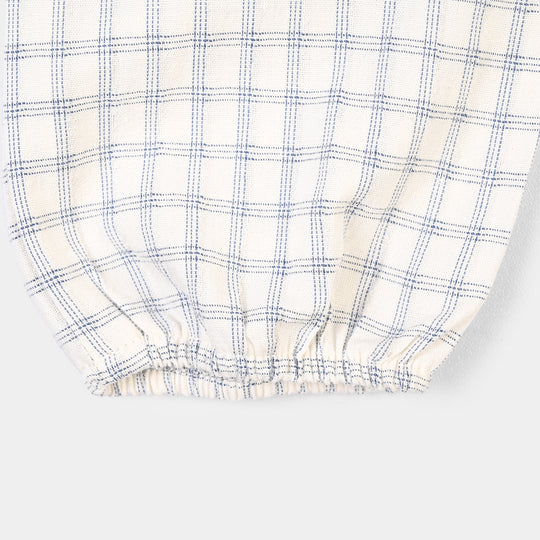 Infant Boys Yarn Dyed Woven Romper-Blue Checkered - White/Blue