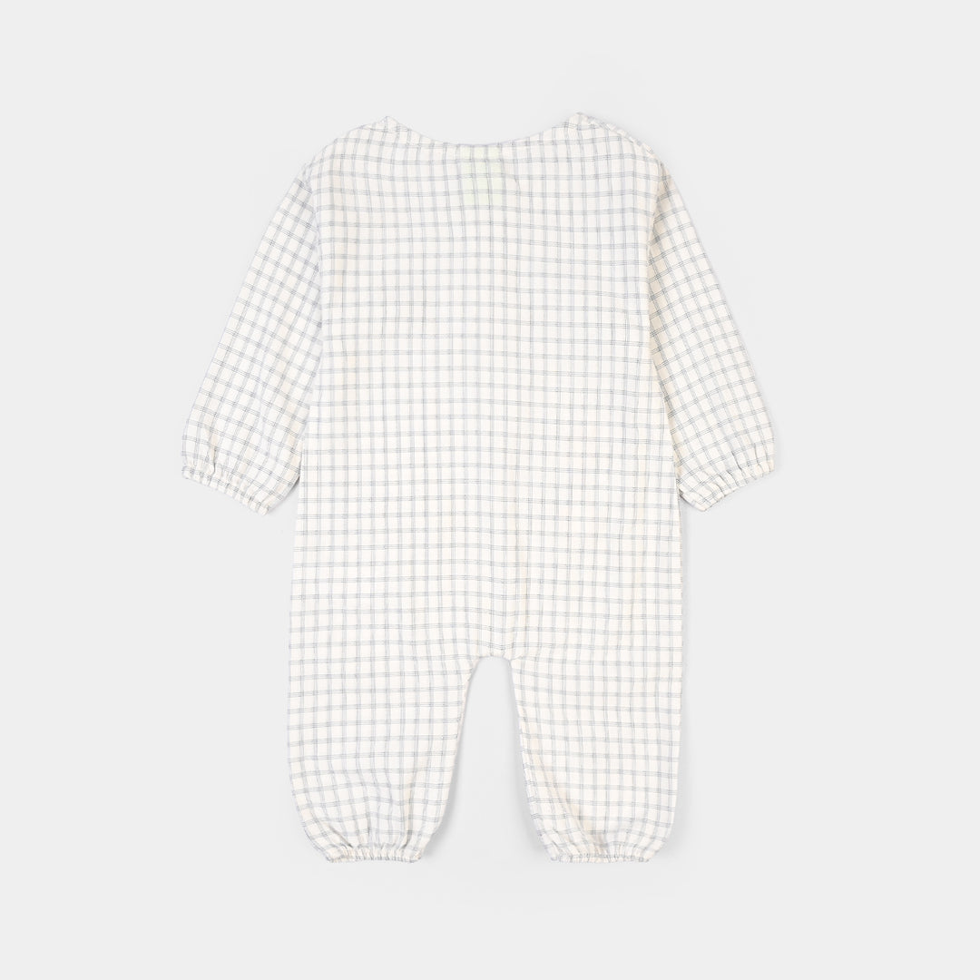 Infant Boys Yarn Dyed Woven Romper-Blue Checkered - White/Blue