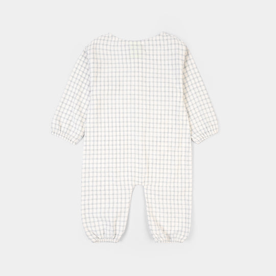 Infant Boys Yarn Dyed Woven Romper-Blue Checkered - White/Blue