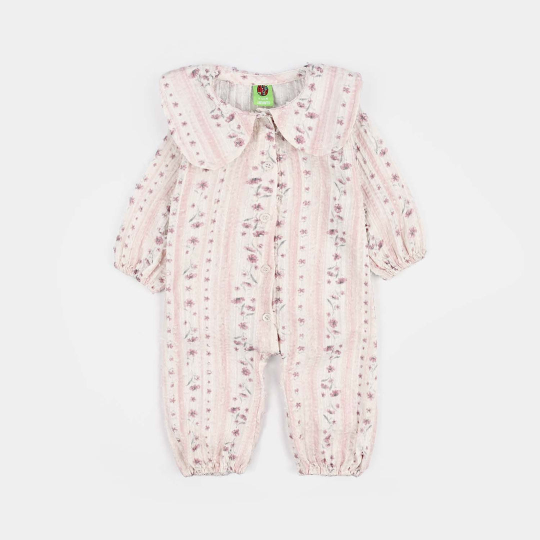 Infant Girls Jacquard Woven Romper - Lilac - Pink