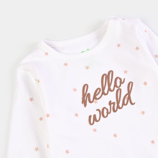 Infant Unisex Cotton Interlock Romper 2Pc Set Little Star-White Brown