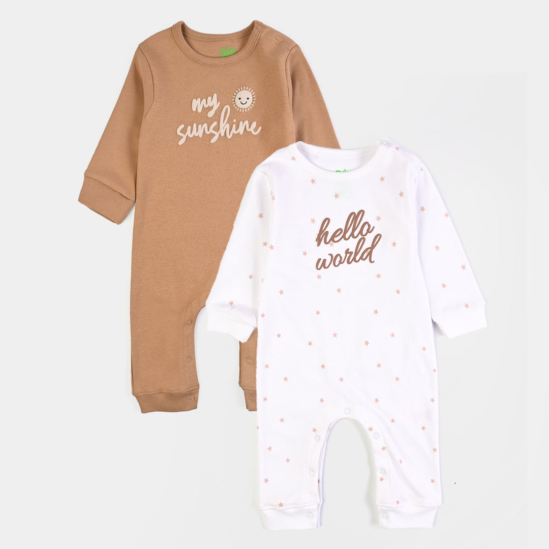 Infant Unisex Cotton Interlock Romper 2Pc Set Little Star-White Brown