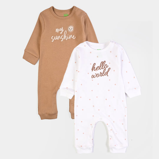 Infant Unisex Cotton Interlock Romper 2Pc Set Little Star-White Brown