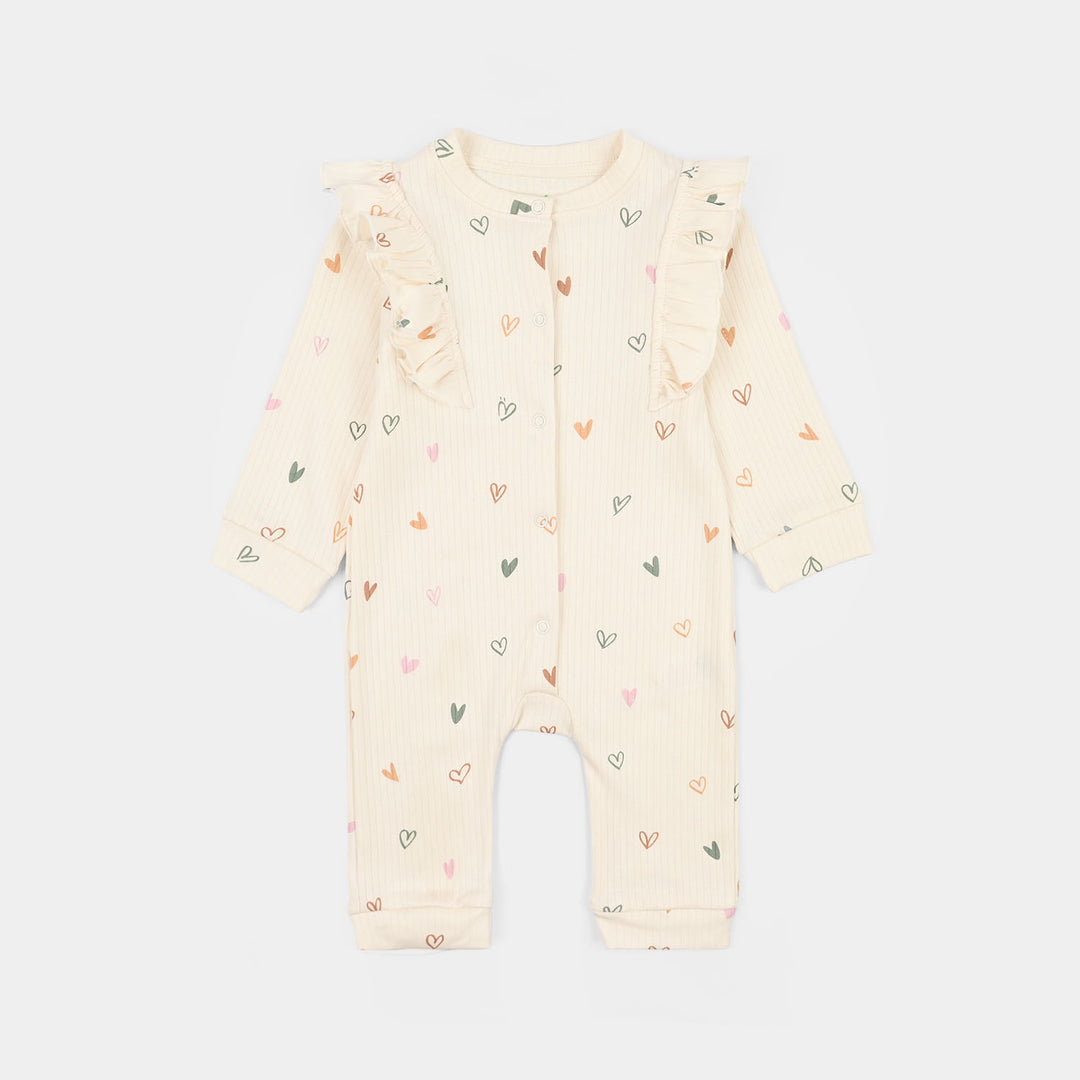 Infant Girls Rib Knitted Romper Little Hearts-White