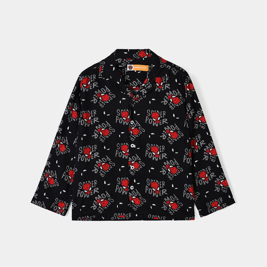 Boys Linen Viscose Nightwear Spider Power -BLACK