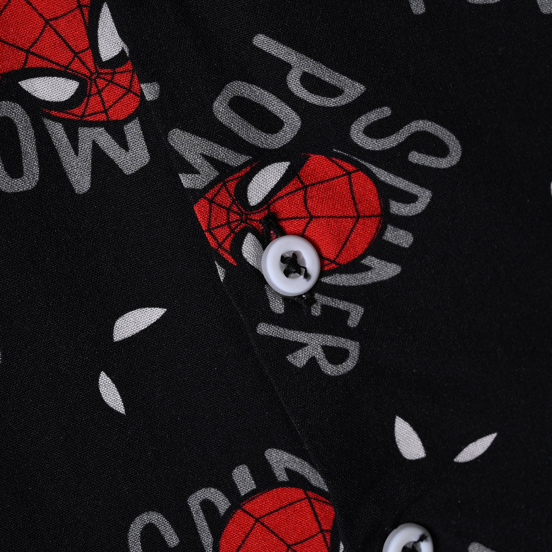 Boys Linen Viscose Nightwear Spider Power -BLACK