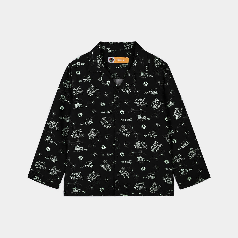 Boys Linen Viscose Nightwear Skateboard-BLACK