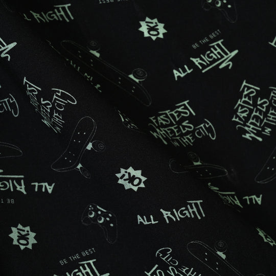 Boys Linen Viscose Nightwear Skateboard-BLACK