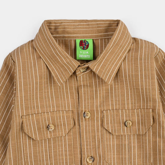 Infant Boys Yarn Dyed Woven Romper - Khaki - Brown