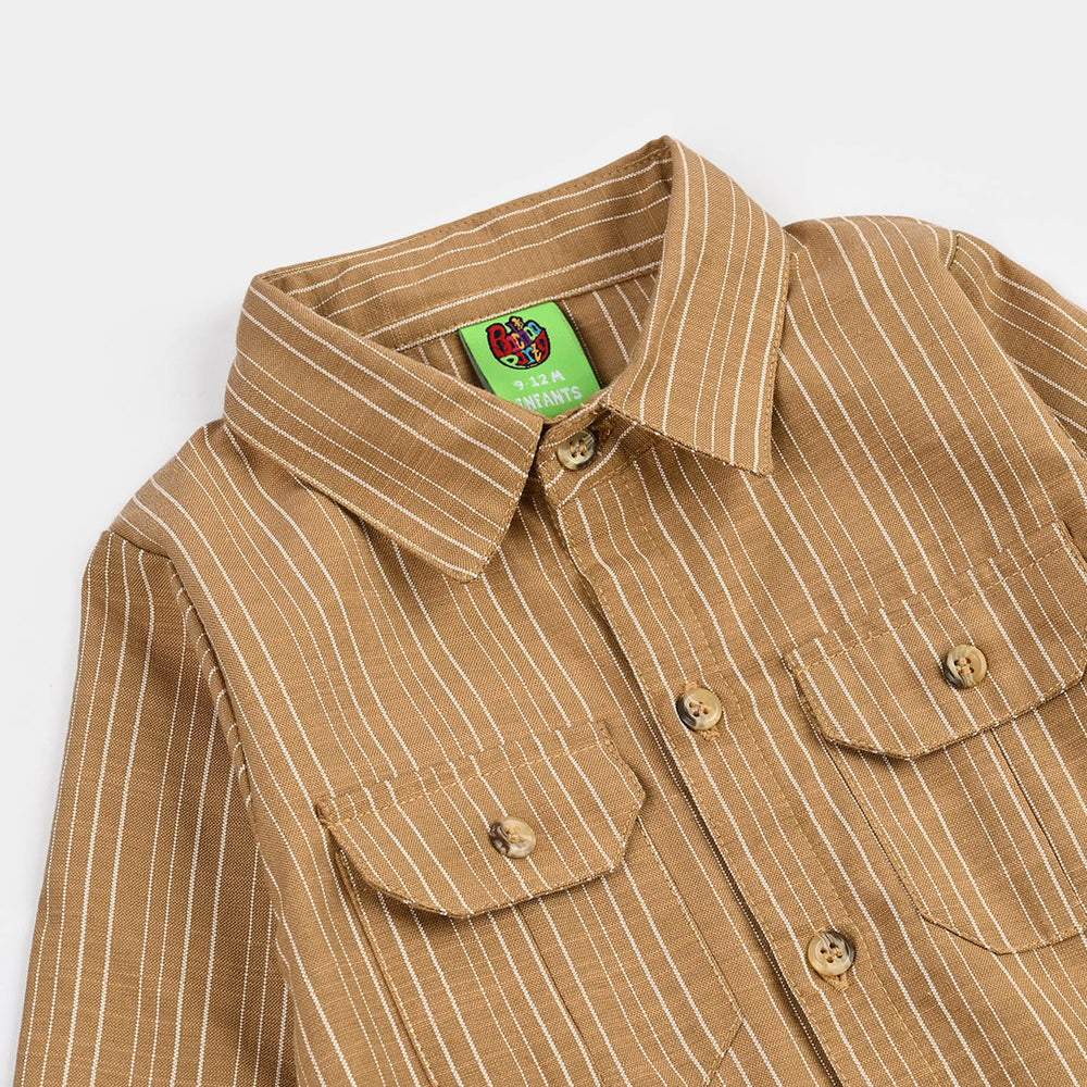 Infant Boys Yarn Dyed Woven Romper - Khaki - Brown