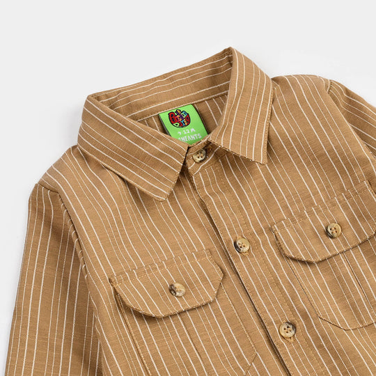Infant Boys Yarn Dyed Woven Romper - Khaki - Brown